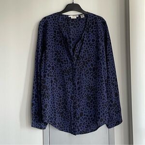 MAX STUDIO Leopard Print 100% Silk Long Sleeve Blouse